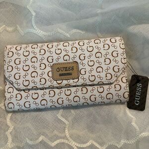GUESS cream  and Brown Patterned Wallet